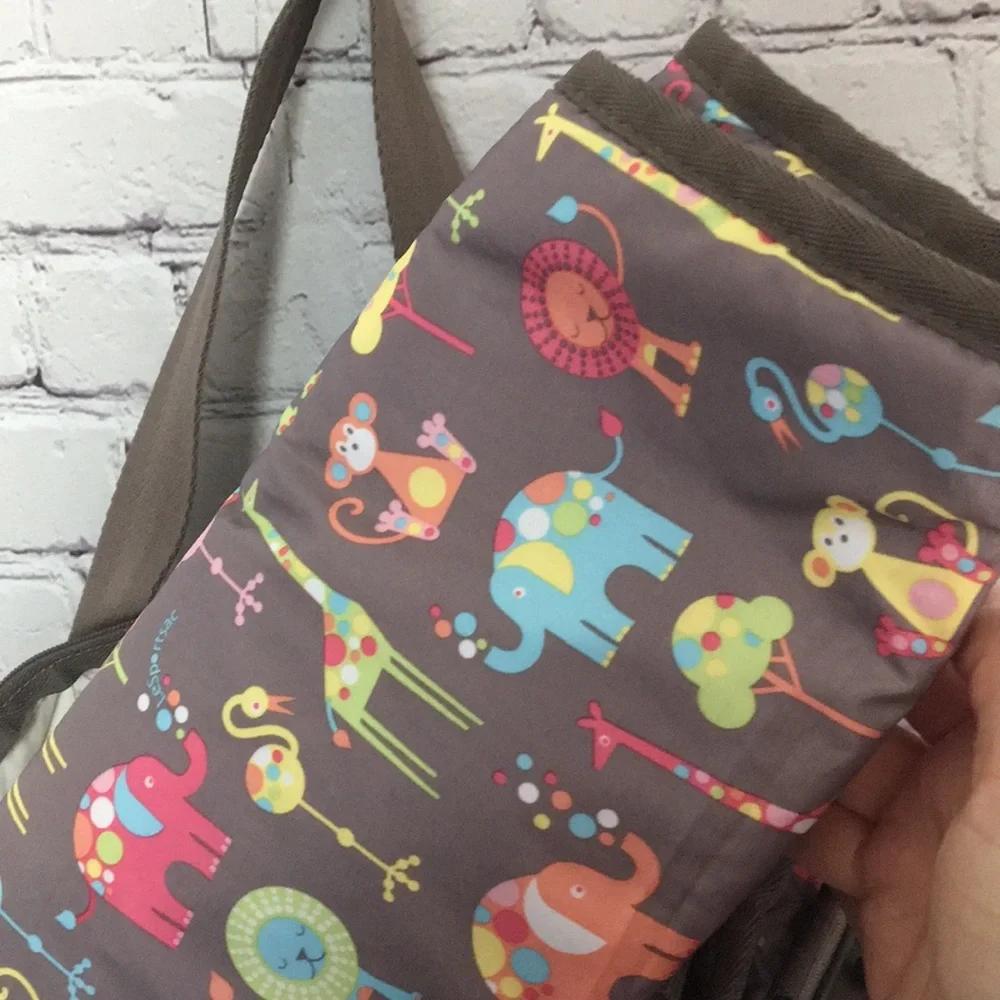 LESPORTAC Classic Diaper Bag Brown Happy Elephants Print